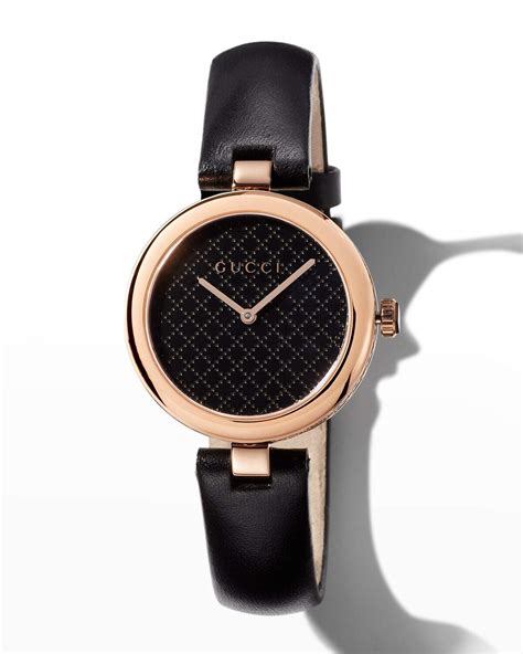 Gucci 32mm Diamantissima Watch with Leather Strap, Black/Rose